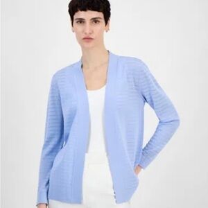 Anne Klein Candigan Women Surf Blue Sz#PS Open-Front Shadow Stripe New